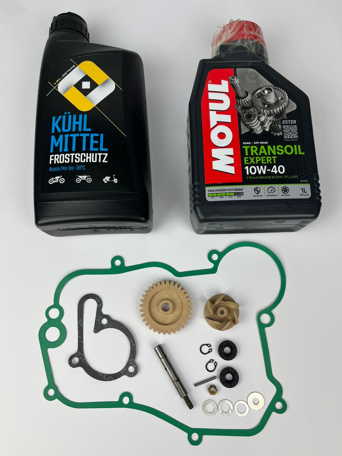 Wasserpumpen Revisions-Set Derbi D50B0 Bundle (inkl. Motul Öl, Kühlmittel & Dichtung)