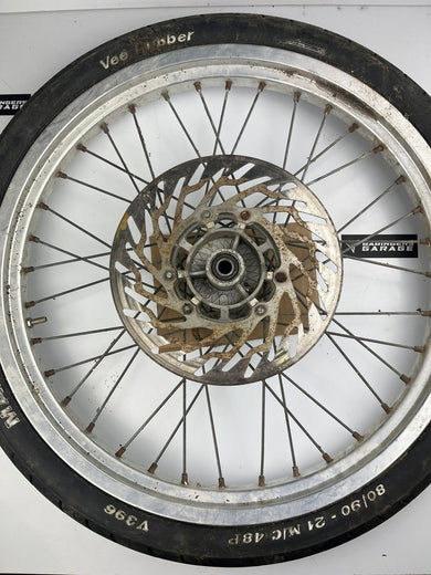 vordere Speichenfelge mit SM Reifen, Derbi/Aprilia/Gilera, 80/90-21, 12mm Achsdurchmesser