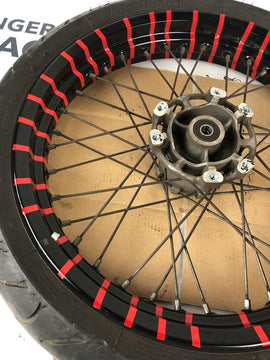 vordere Speichenfelge mit Reifen, Derbi/Aprilia/Gilera, 100/80-17, 12mm Achsdurchmesser