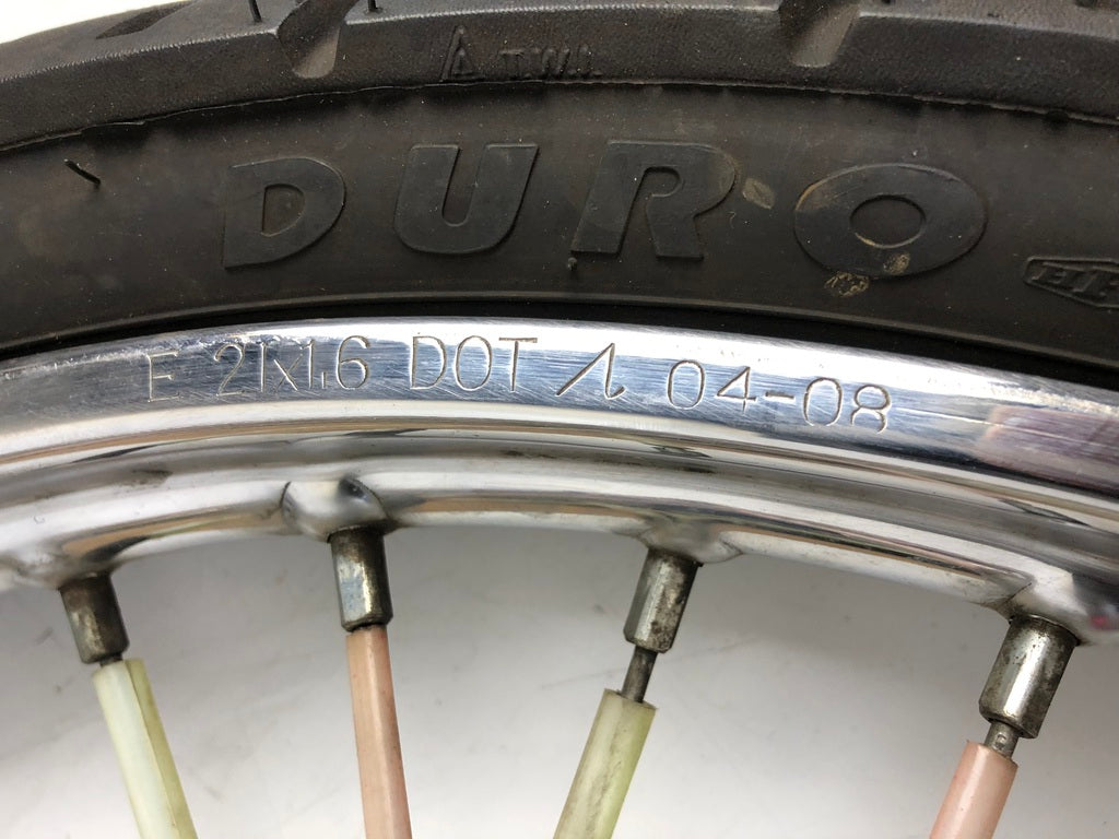 vordere Speichenfelge mit SM Reifen, Derbi/Aprilia/Gilera, 80/90-21, 12mm Achsdurchmesser