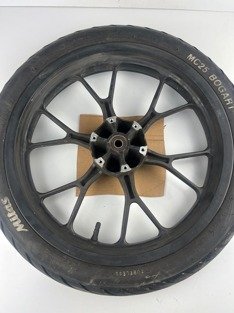 vordere Gussfelge mit Reifen, Derbi/Aprilia ab 2011, 100/80-17, 15mm Achsdurchmesser