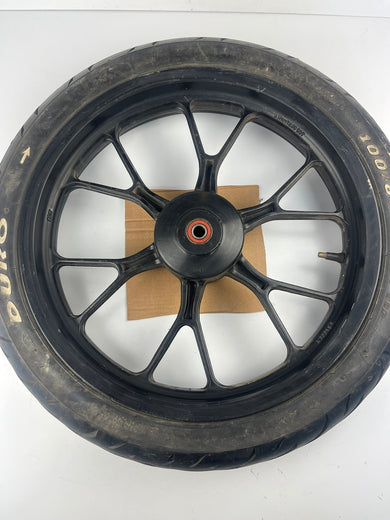 vordere Gussfelge mit Reifen, Derbi/Aprilia ab 2011, 100/80-17, 15mm Achsdurchmesser