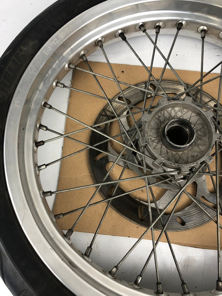 vordere Speichenfelge mit Reifen, Derbi/Aprilia/Gilera, 100/80-17, 12mm Achsdurchmesser