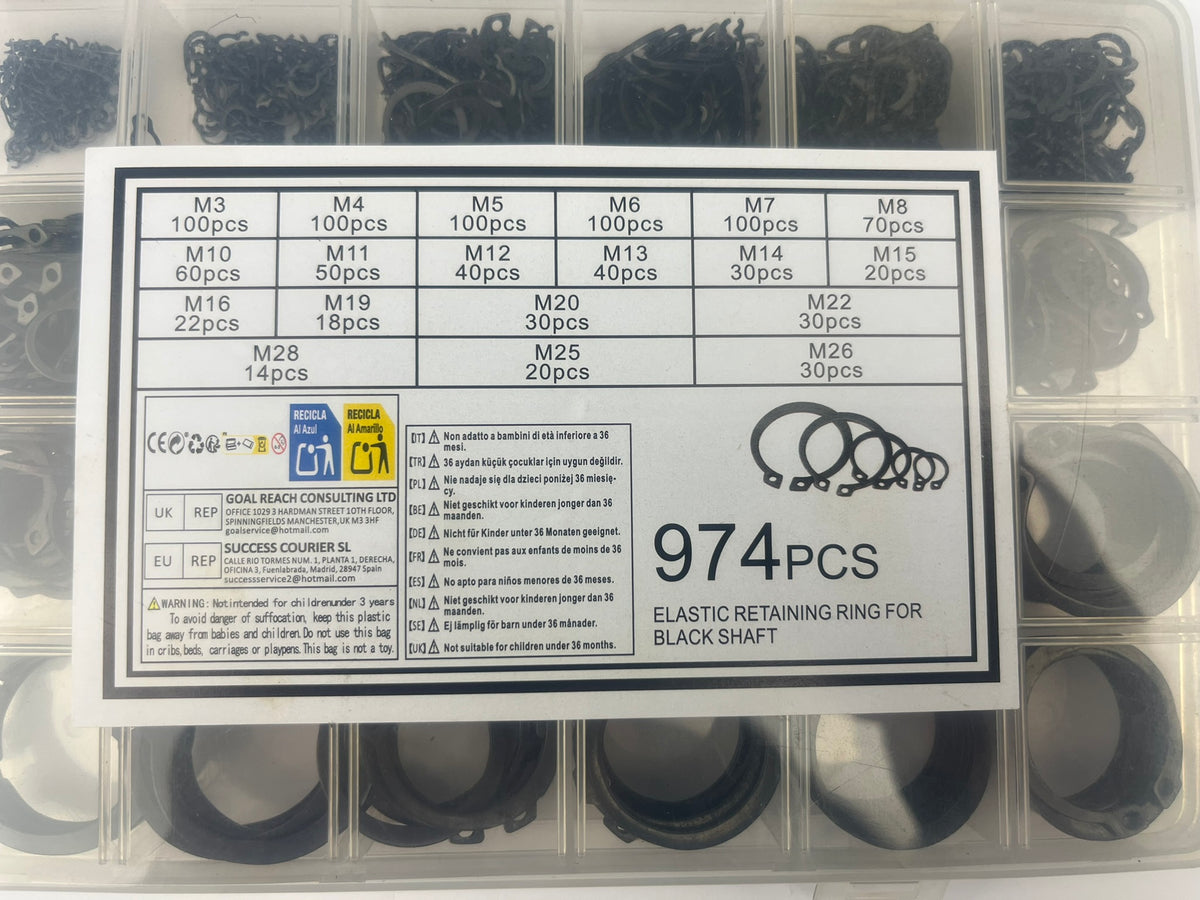 Sprengring Set 974-teilig Sicherungsringe C-Clips Sortiment