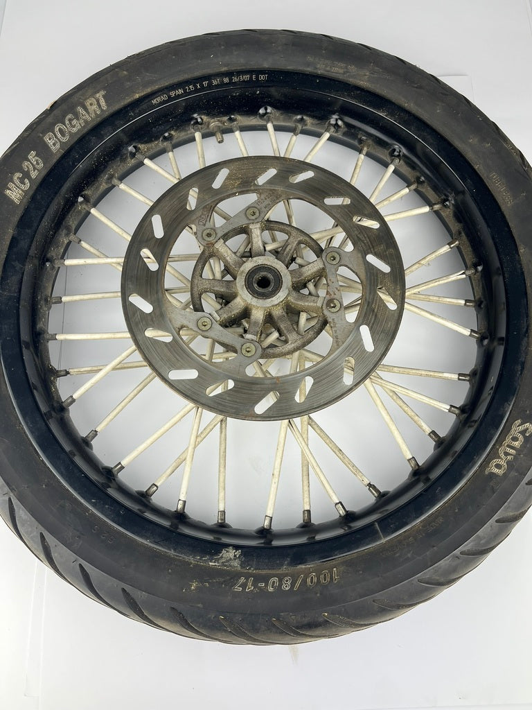 vordere Speichenfelge mit Reifen, Derbi/Aprilia/Gilera, 100/80-17, 12mm Achsdurchmesser