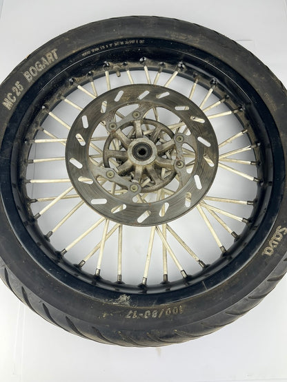 vordere Speichenfelge mit Reifen, Derbi/Aprilia/Gilera, 100/80-17, 12mm Achsdurchmesser