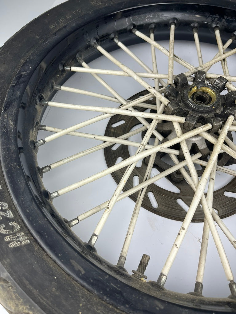 vordere Speichenfelge mit Reifen, Derbi/Aprilia/Gilera, 100/80-17, 12mm Achsdurchmesser