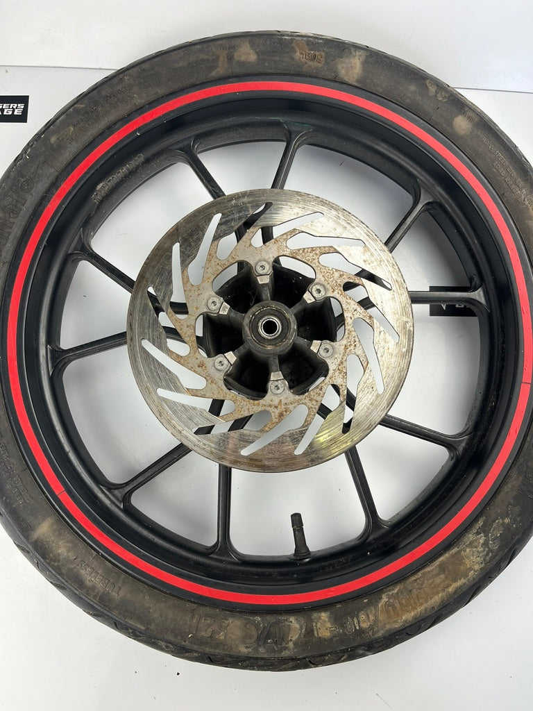 vordere Gussfelge mit Reifen, Motorhispania, 100/80-17, 12/15mm Achsdurchmesser