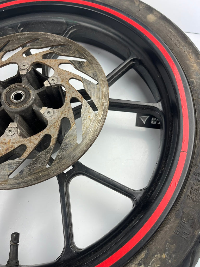 vordere Gussfelge mit Reifen, Motorhispania, 100/80-17, 12/15mm Achsdurchmesser