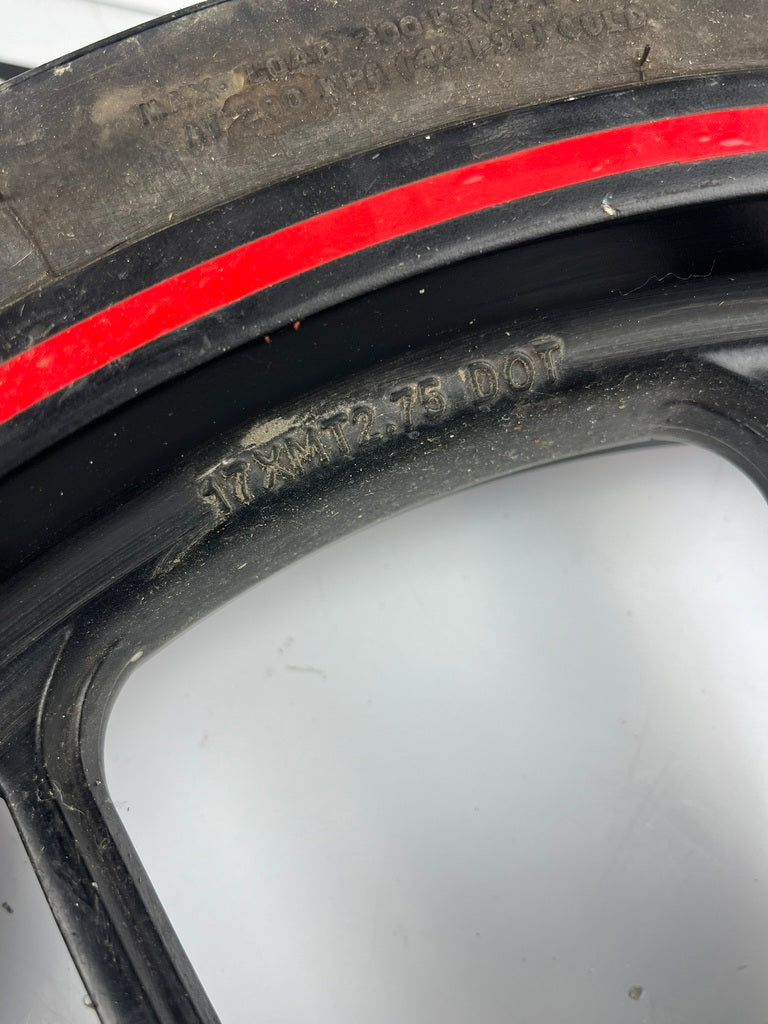 vordere Gussfelge mit Reifen, Motorhispania, 100/80-17, 12/15mm Achsdurchmesser