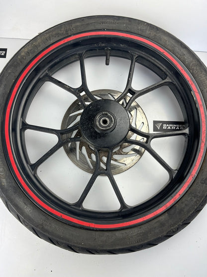 vordere Gussfelge mit Reifen, Motorhispania, 100/80-17, 12/15mm Achsdurchmesser