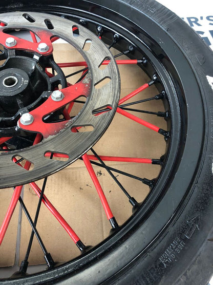 vordere Speichenfelge mit Reifen, Derbi/Aprilia/Gilera, 100/80-17, 12mm Achsdurchmesser