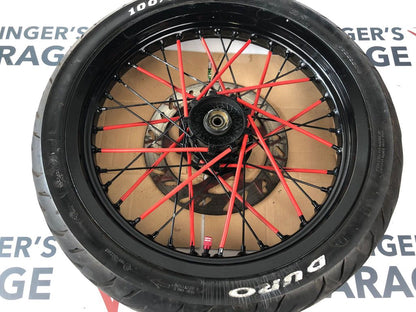 vordere Speichenfelge mit Reifen, Derbi/Aprilia/Gilera, 100/80-17, 12mm Achsdurchmesser