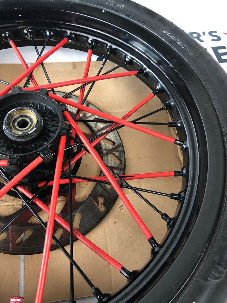 vordere Speichenfelge mit Reifen, Derbi/Aprilia/Gilera, 100/80-17, 12mm Achsdurchmesser