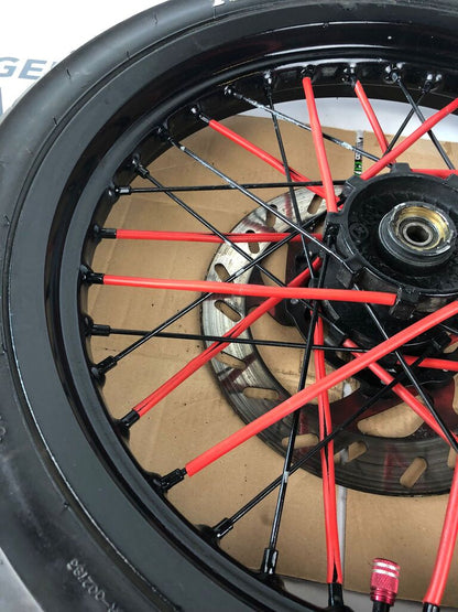 vordere Speichenfelge mit Reifen, Derbi/Aprilia/Gilera, 100/80-17, 12mm Achsdurchmesser