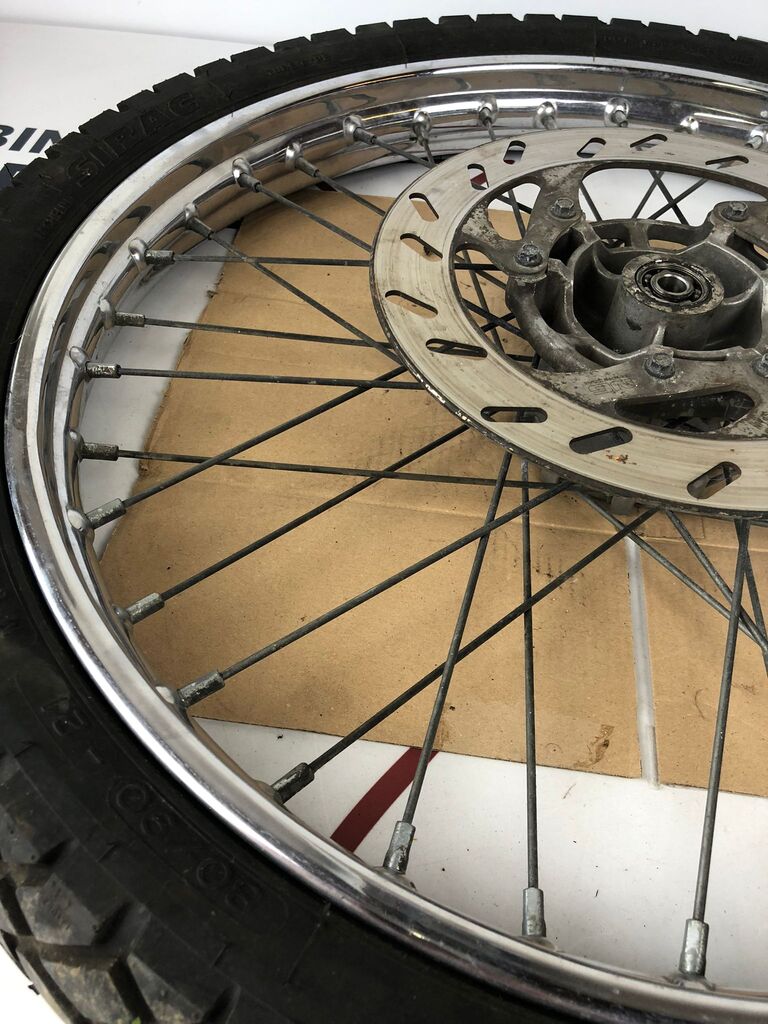 vordere Speichenfelge mit Stollenreifen, Derbi/Aprilia/Gilera, 80/90-21, 12mm Achsdurchmesser