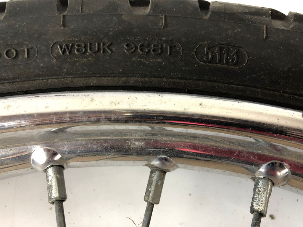 vordere Speichenfelge mit Stollenreifen, Derbi/Aprilia/Gilera, 80/90-21, 12mm Achsdurchmesser