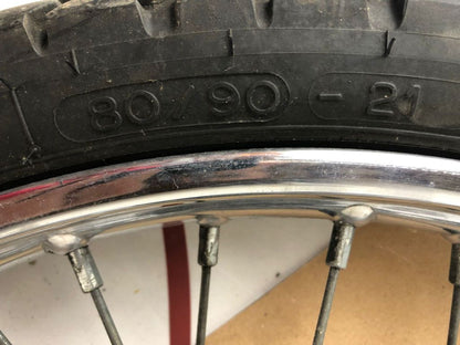 vordere Speichenfelge mit Stollenreifen, Derbi/Aprilia/Gilera, 80/90-21, 12mm Achsdurchmesser