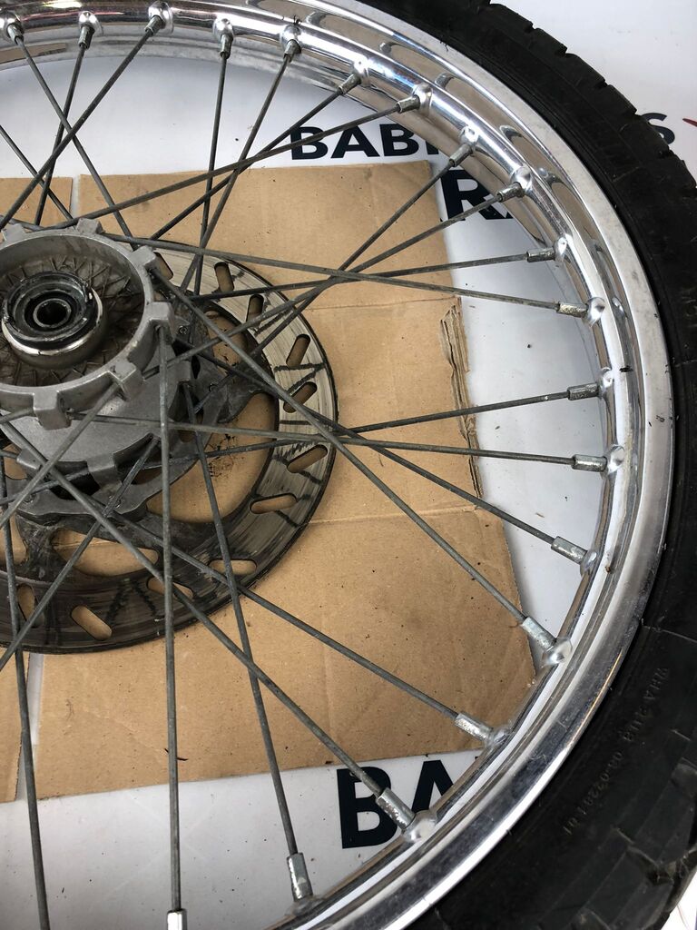 vordere Speichenfelge mit Stollenreifen, Derbi/Aprilia/Gilera, 80/90-21, 12mm Achsdurchmesser