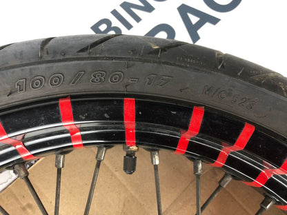 vordere Speichenfelge mit Reifen, Derbi/Aprilia/Gilera, 100/80-17, 12mm Achsdurchmesser