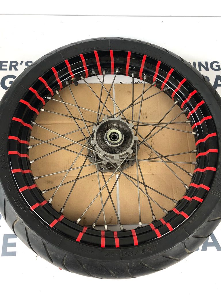 vordere Speichenfelge mit Reifen, Derbi/Aprilia/Gilera, 100/80-17, 12mm Achsdurchmesser