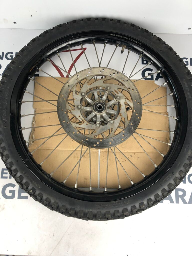 vordere Speichenfelge mit Stollenreifen, Derbi/Aprilia/Gilera, 80/90-21, 15mm Achsdurchmesser