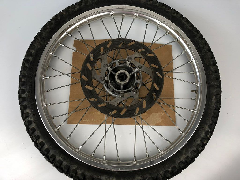 vordere Speichenfelge mit Stollenreifen, Derbi/Aprilia/Gilera, 80/90-21, 12mm Achsdurchmesser