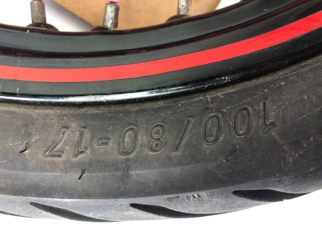 vordere Speichenfelge mit Reifen, Derbi/Aprilia/Gilera, 100/80-17, 12mm Achsdurchmesser