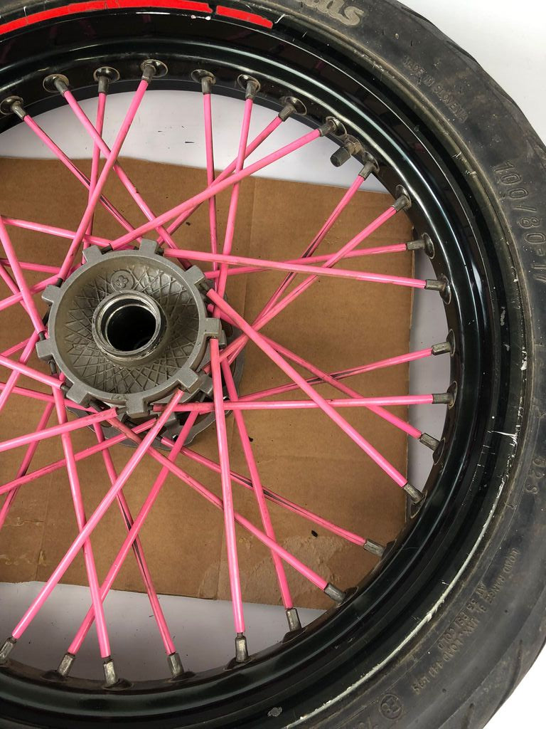 vordere Speichenfelge mit Reifen, Derbi/Aprilia/Gilera, 100/80-17, 12mm Achsdurchmesser