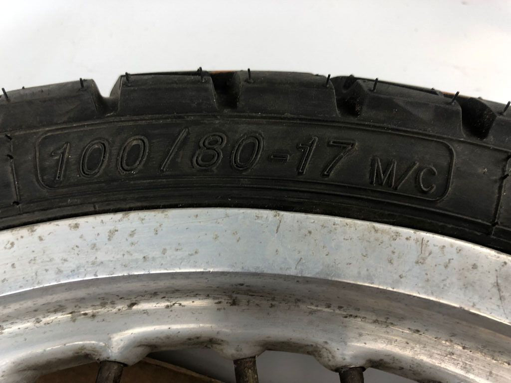 vordere Speichenfelge mit Reifen, Derbi/Aprilia/Gilera, 100/80-17, 12mm Achsdurchmesser
