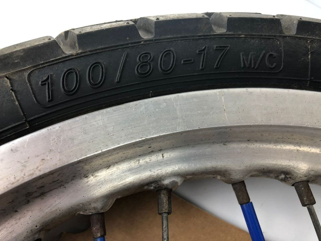 vordere Speichenfelge mit Reifen, Derbi/Aprilia/Gilera, 100/80-17, 12mm Achsdurchmesser