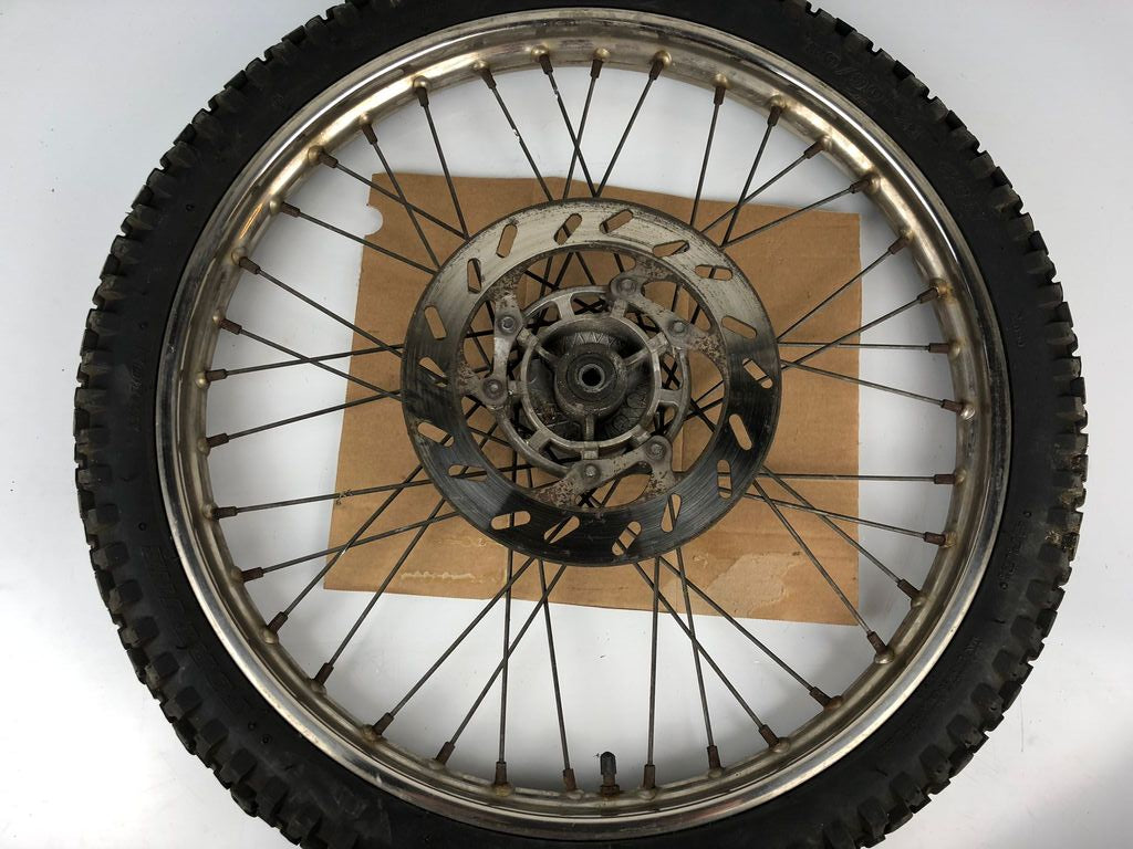 vordere Speichenfelge mit Stollenreifen, Derbi/Aprilia/Gilera, 80/90-21, 12mm Achsdurchmesser