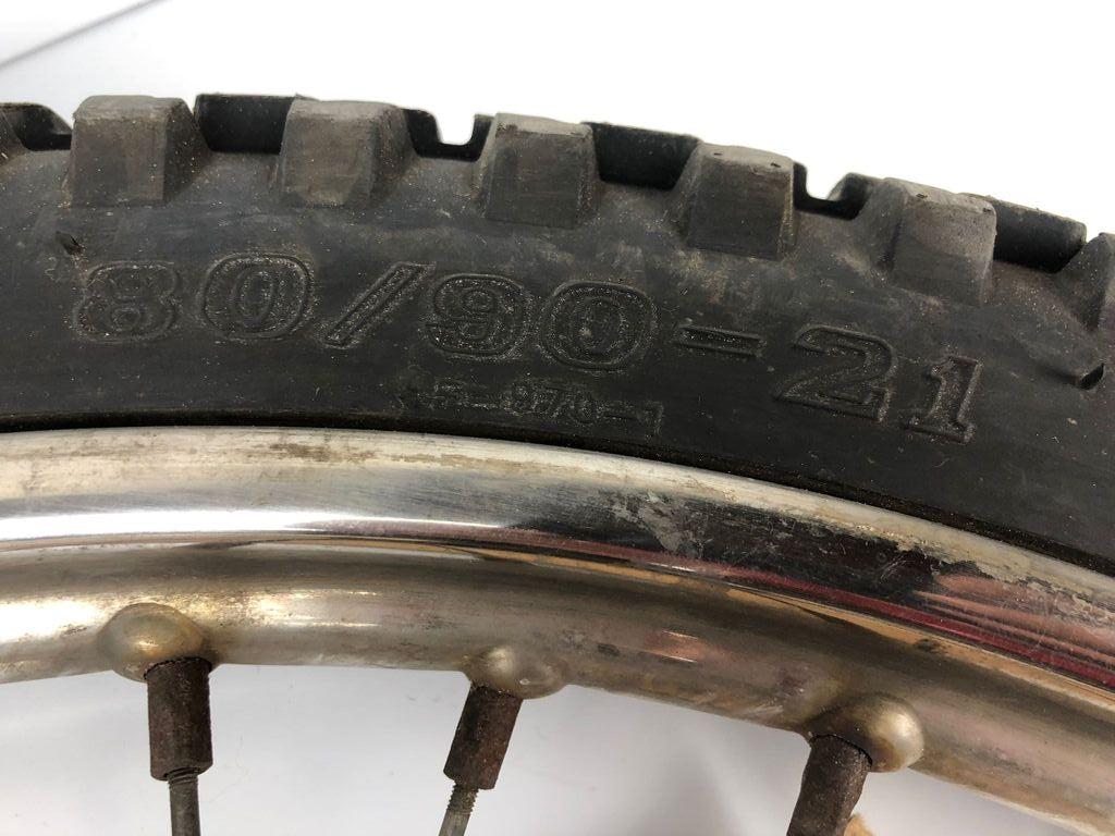 vordere Speichenfelge mit Stollenreifen, Derbi/Aprilia/Gilera, 80/90-21, 12mm Achsdurchmesser