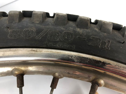 vordere Speichenfelge mit Stollenreifen, Derbi/Aprilia/Gilera, 80/90-21, 12mm Achsdurchmesser