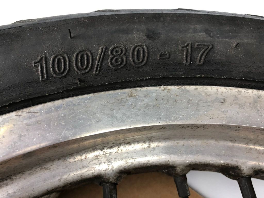 vordere Speichenfelge mit Reifen, Derbi/Aprilia/Gilera, 100/80-17, 12mm Achsdurchmesser