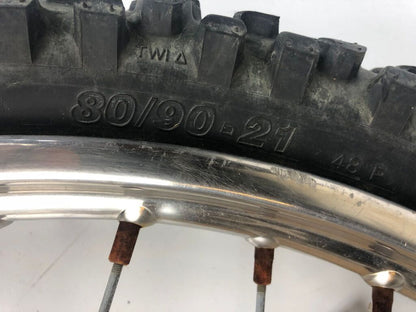 vordere Speichenfelge mit Stollenreifen, Derbi/Aprilia/Gilera, 80/90-21, 12mm Achsdurchmesser